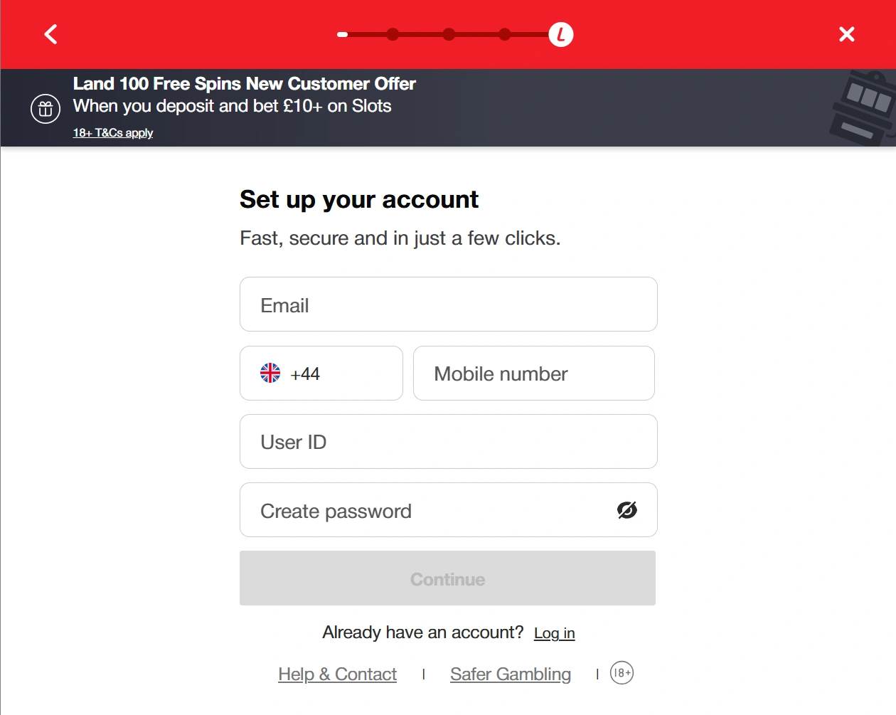 Ladbrokes Casino registration process