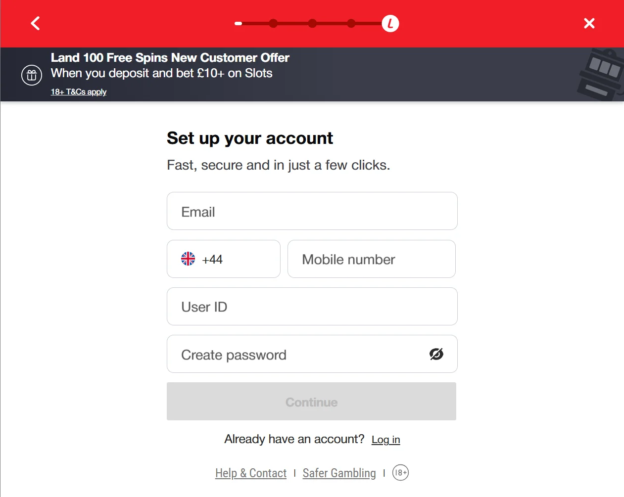 Ladbrokes Casino creating a new account