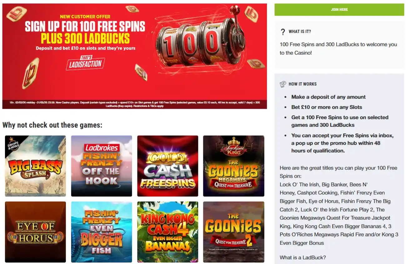Ladbrokes Casino welcome bonus details
